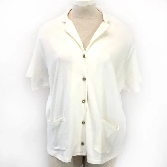 Madewell Plus White Textured Button Down Short Sleeve Cotton Shirt Top Blouse 2X - Picture 5 of 14